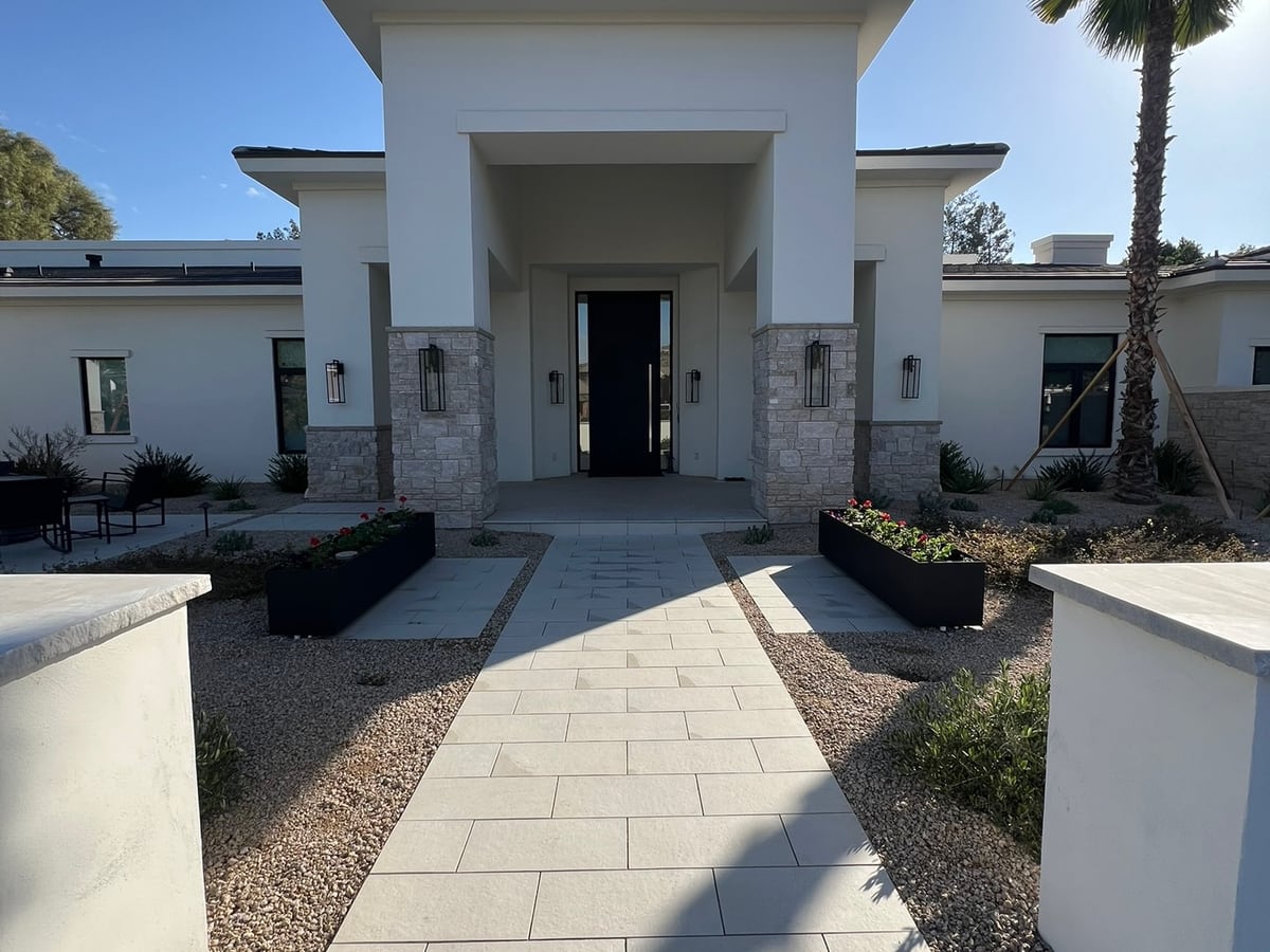 Fountain, planting, and outdoor landscape features